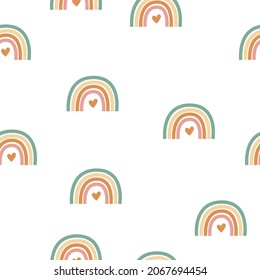 Vector Scandinavian seamless pattern with colorful hand-drawn rainbows. Creative kids texture for fabric, wrapping, textile, wallpaper, apparel. Surface pattern design.