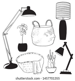 Vector scandinavian set interior decor elements