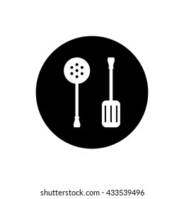 Vector scapula and skimmer icon isolated in white background. Cooking logo