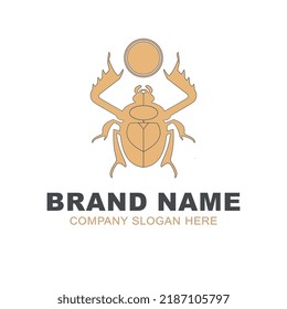 Vector scarab beetle. Ancient Egypt. Flat icon personifying the sun god Ra. Logo or icon isolated on a white cell with golden color.