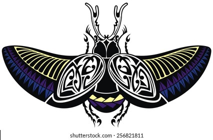 Vector scarab beetle, tattoo style