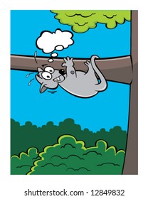 vector of scared opossum, clinging to tree with space for your text message