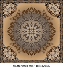 vector scarf with Brown color. Abstract seamless vector pattern with hand drawn elements.vector flowers Design.