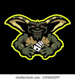 Vector Of Scary Cartoon Gremlin Monster  Holding Card