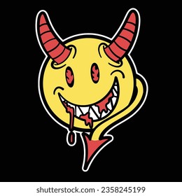 Ilustración de la avenida del vector Scary Devil Emoticon Streetwear