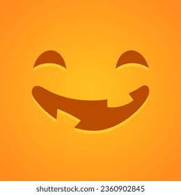 Vector scary face icon. Halloween decoration smiling mask. Pumpkin funny smile. Ghost orange face on orange background for web, decor, fashion print, app.
