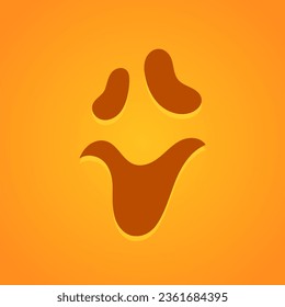 Vector scary face icon. Halloween decoration smiling mask. Pumpkin funny smile. Ghost orange face on orange background for web, decor, fashion print, app.