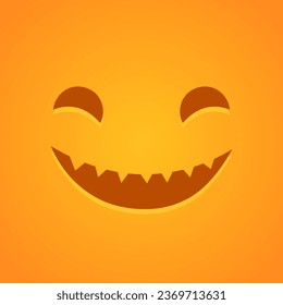 Vector scary face icon. Halloween decoration smiling mask. Pumpkin funny smile. Ghost orange face on orange background for web, decor, fashion print, app.