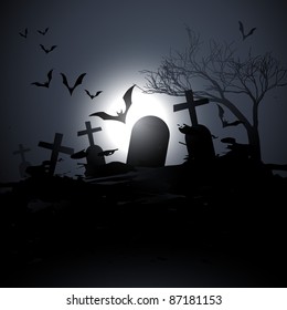 vector scary graveyard background with flying bats