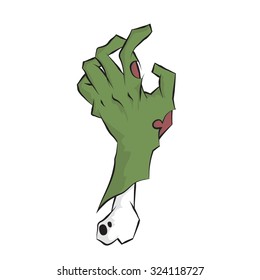 Vector scary green zombie hand in comic style isolated on white