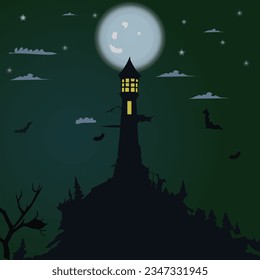 Vector scary halloween background with full moon 