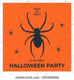 Vector scary Halloween illustration of  big spooky spider. Square template for social networks. Halloween party event. Invitation or poster for holiday.