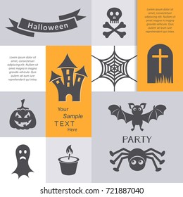 Vector scary halloween party invitation card with icons
