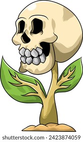 Vector of scary head skull plant green leaf, head skull plant