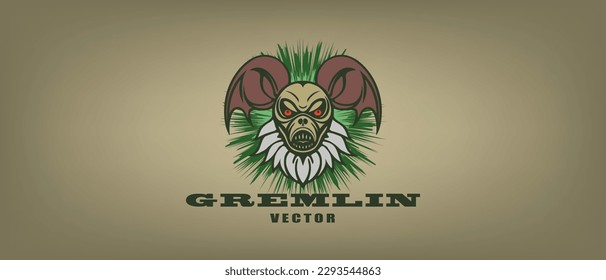 Vector scary horrible disgusting gremlin muzzle. Freak portrait. An unpleasant mythical animal. Logo, sticker or emblem.