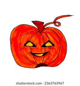 Vector scary orange pumpkin. Halloween element doodle icon. Terrible facial expressions. Happy Halloween day spooky Art Illustration. Horror person. Elements for cards, cover, sticker.