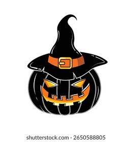 Vector Scary Smiling Halloween Pumpkin on White Background 3D Cartoon Pumpkin illustration with creepy face expression Happy Halloween Trick or Treat Poster Design. Isolated Design Element.