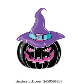 Vetor assustador sorridente de abóbora de Halloween no fundo branco 3D ilustração de abóbora de desenhos animados com expressão rosto assustador Happy Halloween Truque ou Tratar Poster Design. Elemento de design isolado.