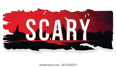 Vector scary text with bloody background. Tense atmosphere of red skies