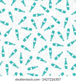 Vector scattered beer bottles monochrome seamless repeat pattern with white canvas background. Suitable for textile and wallpaper.