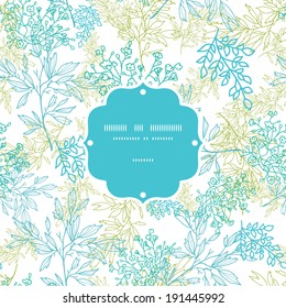 Vector scattered blue green branches frame seamless pattern background with hand drawn elements