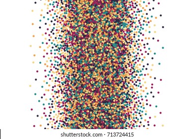 Vector Scattered Colorful Motley Confetti 3D Illustration in Abstract Shape Isolated on White Background. Varicolored Slapstick Paper Round Particles. Graphic Design Template