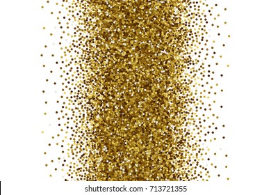Vector Scattered Golden Confetti in Abstract Shape Isolated on White Background 3D Illustration. Slapstick Paper Round Gold Bright Particles. Graphic Design Template