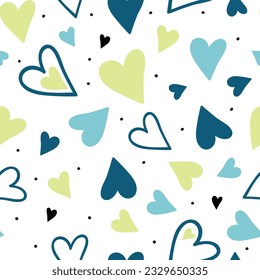 Vector Scattered Hearts Lime Aqua Teal fondo de patrón sin fisuras. Perfecto para tejidos, rayado, tapices y productos de papel.