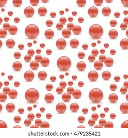 Vector Scattered Red Pearls Seamless Pattern Isolated on White Background