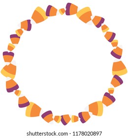 Vector Scattered Sweet Candy Corn Circle Wreath. Perfect for scrapbooking, kids, stationery, Halloween, and home decor projects.