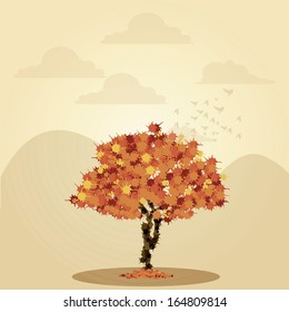 Vector Scene With Autumn Tree And Space For Text