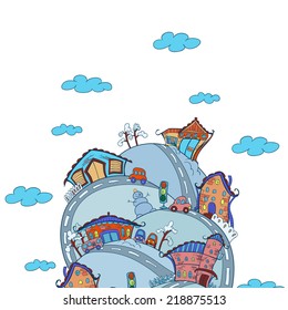 Vector scene with cartoon houses