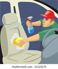 vector scene of the cleaning the salon of the car