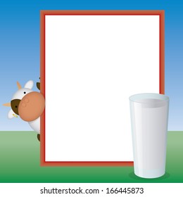 Vector Scene With A Cow, Milk And A Blank Sign