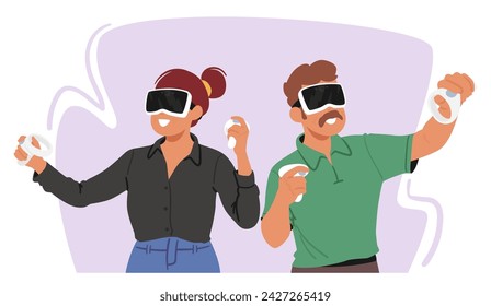 Vector Scene Elderly Couple Immersed In Virtual Reality, Sharing Laughter And Joy As They Play Video Games Together, Their Faces Adorned With Vr Glasses, Creating Timeless Moment Of Digital Connection