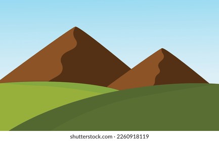 vector scene with green grass and mountains illustration 