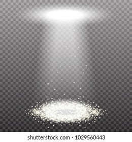 Vector scene illuminated by spotlight ray. Light effect on transparent background