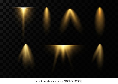 Vector scene illuminated by spotlight ray. Light effect on transparent background
