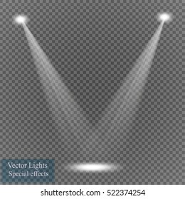 Vector scene illuminated by spotlight ray. Light effect on transparent background