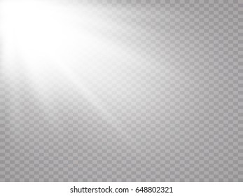 Vector scene illuminated by spotlight ray. Light effect on transparent background