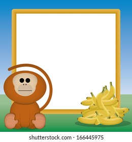 Vector Scene With A Monkey, Bananas And A Blank Sign