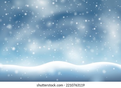 Vector scene with snow on the ground and snowflakes falling from the sky in a blizzard - christmas background, winter season greeting illustration