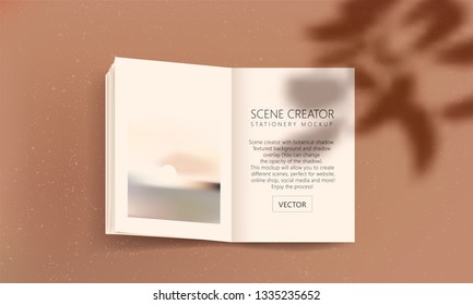 Vector scene, stationery mock up for social media. Editable transparent shadow. Background with sunlight