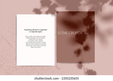 Vector scene, stationery mock up for social media. Editable transparent shadow. Background with sunlight