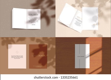 Vector scene, stationery mock up for social media. Editable transparent shadow. Background with sunlight