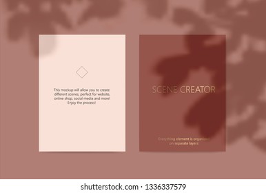 Vector scene, stationery mock up for social media. Editable transparent shadow. Background with sunlight