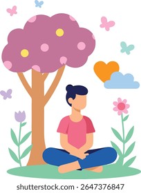 A vector scene is there, about mental health, calmness and mind peace. Colorful vector with pleasant feel.
