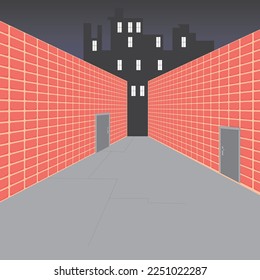 vector scenery of a dark and dangerous alley to use in animation background.