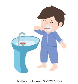 Vector Scenes of Children Brushing Teeth and Starting Their Day