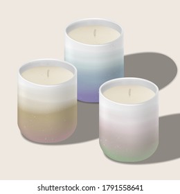 Vector Scented Candle in Traditional Asian or Japanese Ceramic Tea Cup. Gradient Colors.